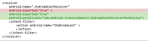 Code changes to protect broadcast receiver with a custom permission