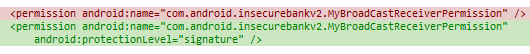 Code changes to protect broadcast receiver with a signature permission